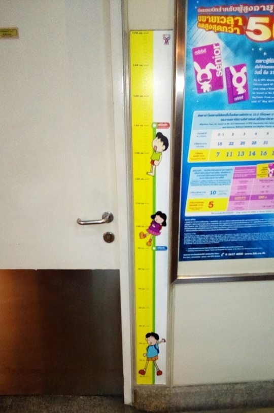 Centymetr mierzący wzrost dzieci na stacji BTS Skytrain.